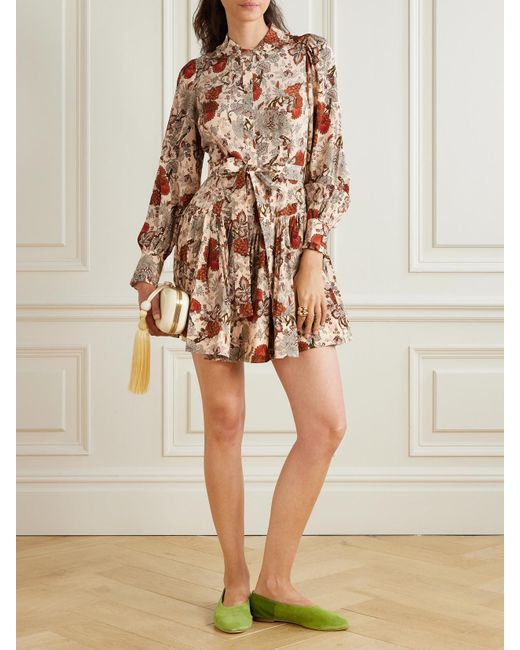 Ulla Johnson Multicolor Simona Belted Ruffled Floral-Print Silk Crepe De Chine Mini Dress