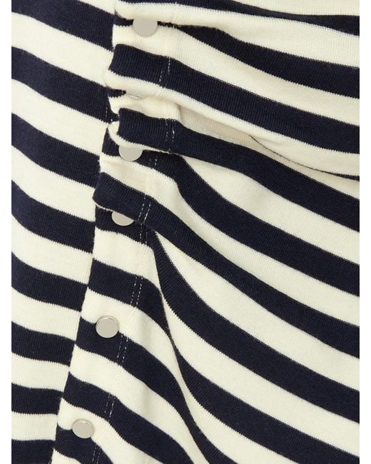 Rabanne White Gathered Embellished Striped Wool-Blend Midi Dress