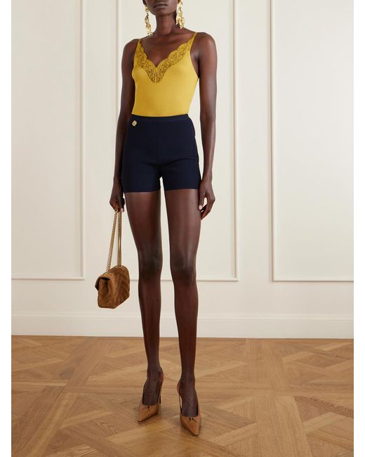 Saint Laurent Blue Logo-Embellished Ribbed Stretch-Jersey Shorts