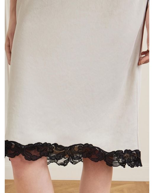 Maria McManus White Lace-Trimmed Satin Midi Skirt