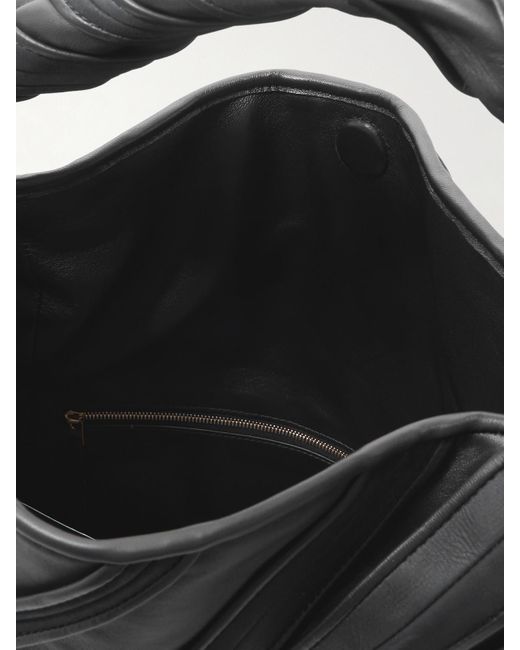 Bottega Veneta Black Hop Large Paneled Striped Suede And Leather Tote