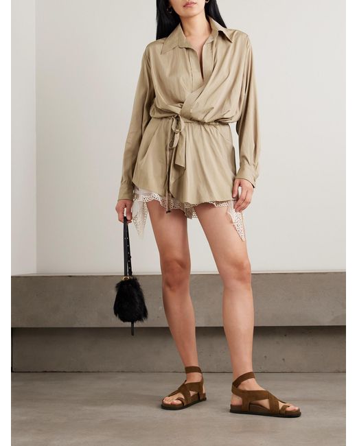 Isabel Marant Natural Keren Belted Gathered Modal-Blend Wrap Blouse