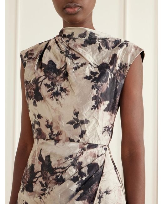 Erdem Multicolor Floral-Print Gathered Crinkled-Satin Midi Dress