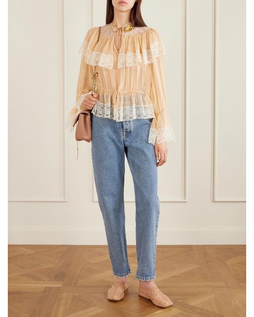 Chloé Natural Rita Studded Mesh Flats