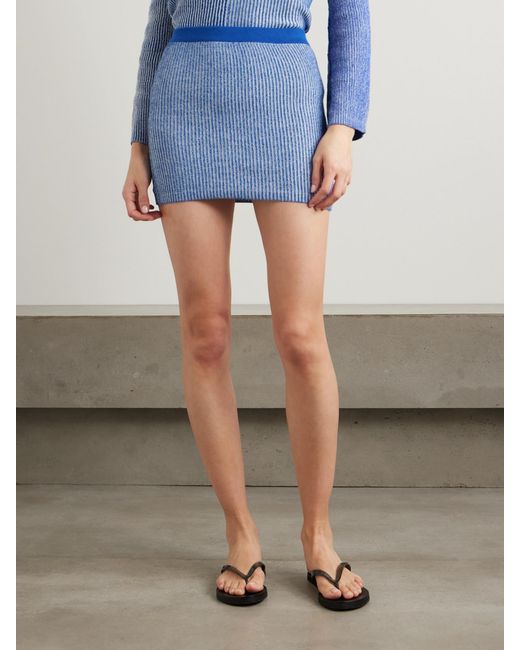 Escvdo Blue Dual Ribbed Cotton Mini Skirt