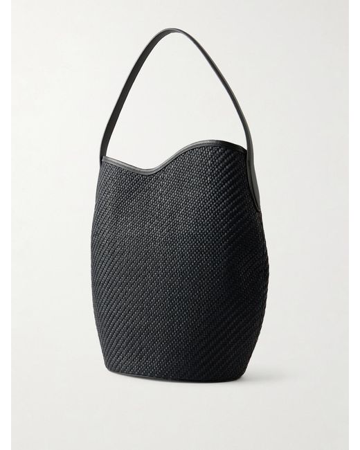 Liffner Black Belted Bucket Leather-Trimmed Raffia Bucket Bag