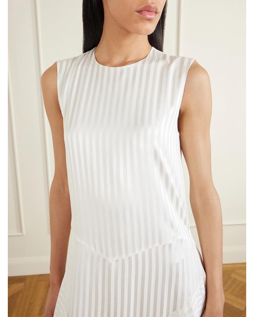 Abadia White Striped Stretch-Silk Satin Maxi Dress