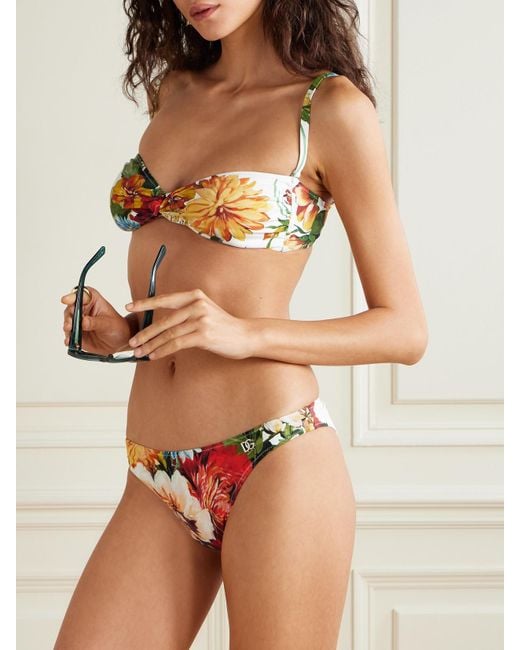 Dolce & Gabbana Gray Twist-Front Floral-Print Bikini