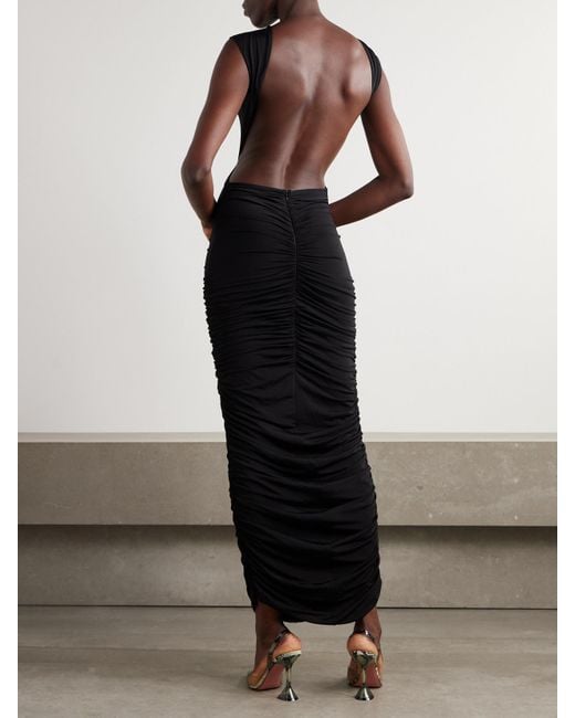 Magda Butrym Black Ruched Open-Back Stretch-Jersey Gown