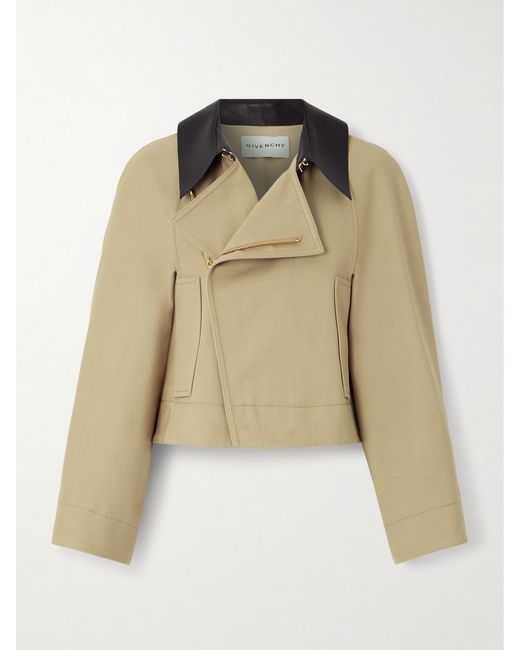 Givenchy Natural Cropped Leather-Trimmed Cotton And Wool-Blend Twill Jacket