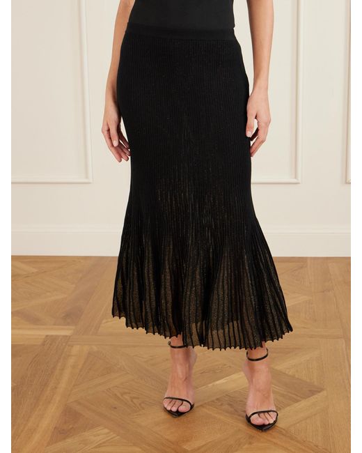 Ulla Johnson Black Vera Pleated Metallic Ribbed-Knit Midi Skirt