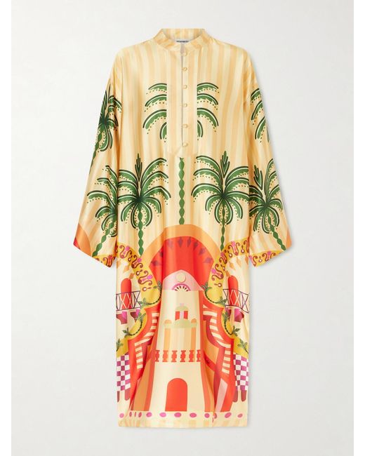 Christiano Marchelli White Fiorenza Printed Silk-Satin Kaftan