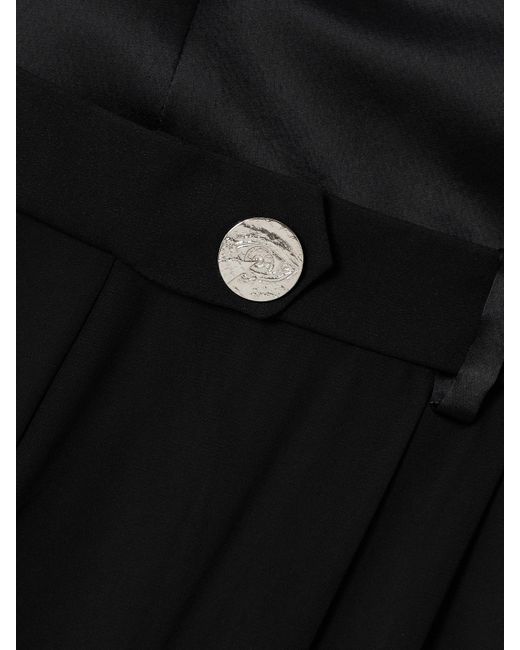 Galvan Black Strata Embellished Satin-Trimmed Georgette Wide-Leg Pants