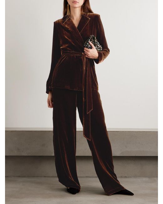 Olivia Von Halle Red Jagger Velvet Pajama Set