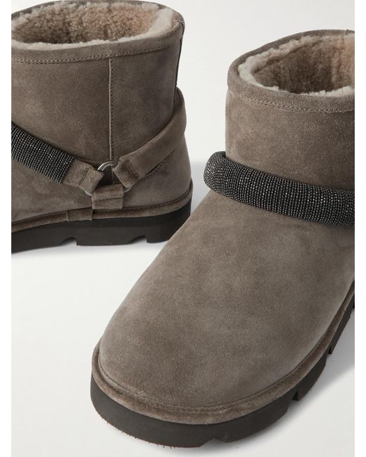 Brunello Cucinelli Brown Bead-Embellished Shearling Boots