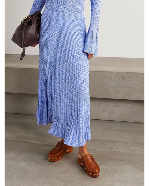Zimmermann Blue Mouline Ribbed-Knit Midi Skirt