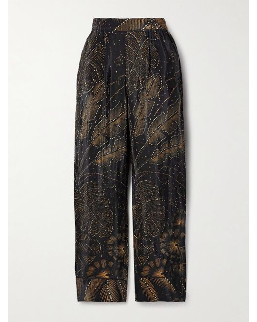 Pantalon Droit En Crêpe De Chine Imprimé À Cristaux Farm Rio en coloris Black