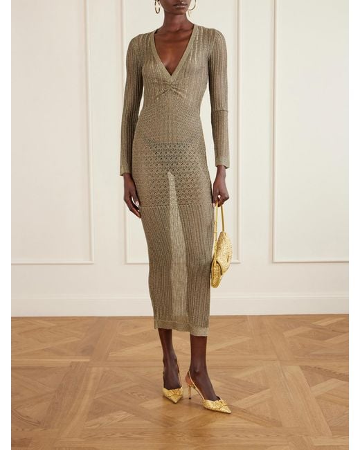 Valentino Garavani Natural Metallic Pointelle-Knit Midi Dress