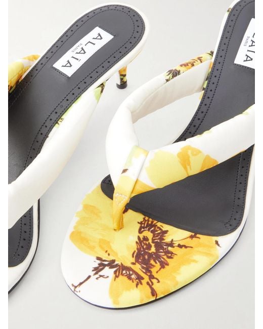 Alaïa Metallic 55 Floral-Print Twill Thong Mules