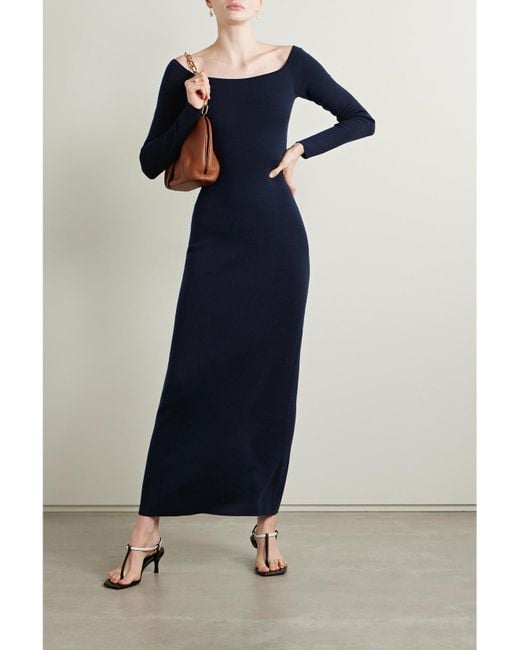 Gabriela Hearst Blue Selwyn Off-The-Shoulder Wool And Cashmere-Blend Midi Dress