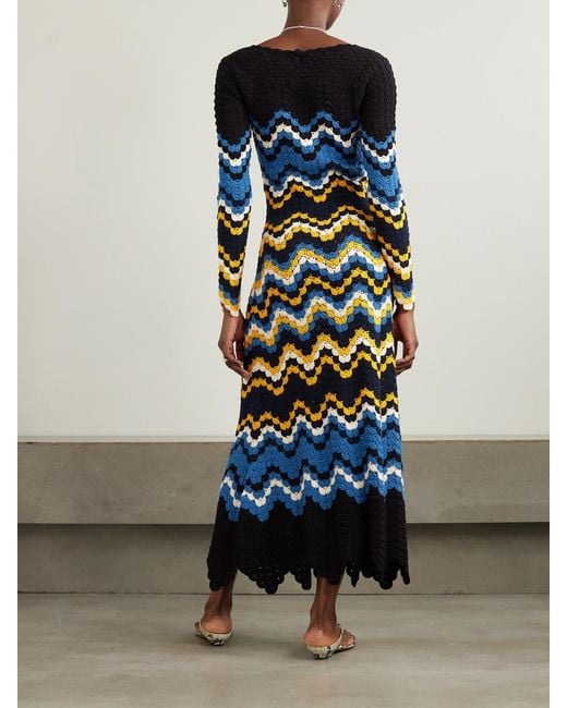 Escvdo Blue Sumac Crocheted Cotton Maxi Dress