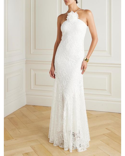Rodarte White Appliquéd Organic Cotton-Blend Lace Gown