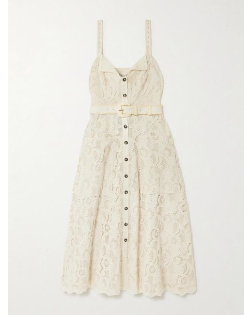 Saloni Natural Fara Belted Broderie Anglaise Cotton Midi Dress