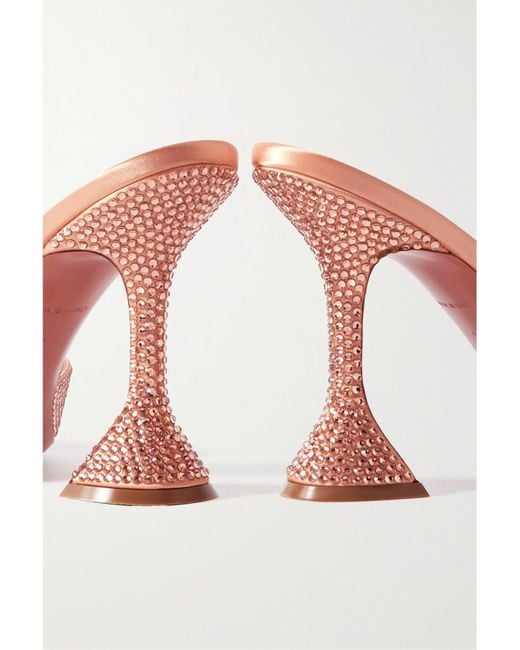 AMINA MUADDI Pink Caroline Crystal-Embellished Satin Mules
