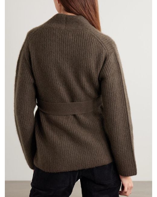 arch4 Brown Sasha Belted Ribbed Cashmere Cardigan