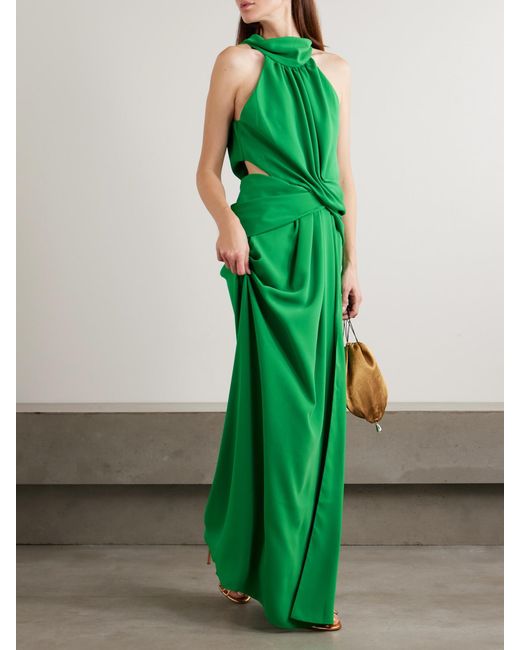 Johanna Ortiz Green Excepionalidad Maxikleid Aus Seiden-Crêpe Mit Stehkragen, Cut-Outs Und Raffungen