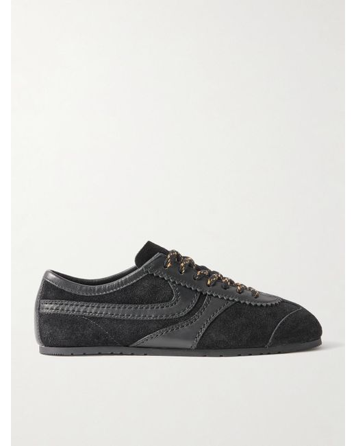 Dries Van Noten Black Leather-Trimmed Suede Sneakers