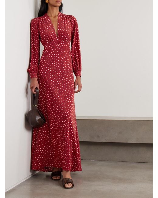 Rixo Red Emory Maxikleid Aus Crêpe De Chine Aus Seide Mit Punktemuster