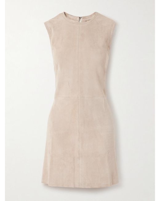 Stouls Natural Miuccia Paneled Suede Mini Dress