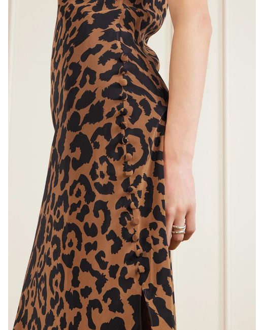 Alix Of Bohemia Natural Adelaide Leopard-Print Silk Crepe De Chine Midi Dress
