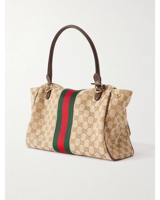 Gucci Natural Paparazzo Medium Leather-Trimmed Canvas Shoulder Bag