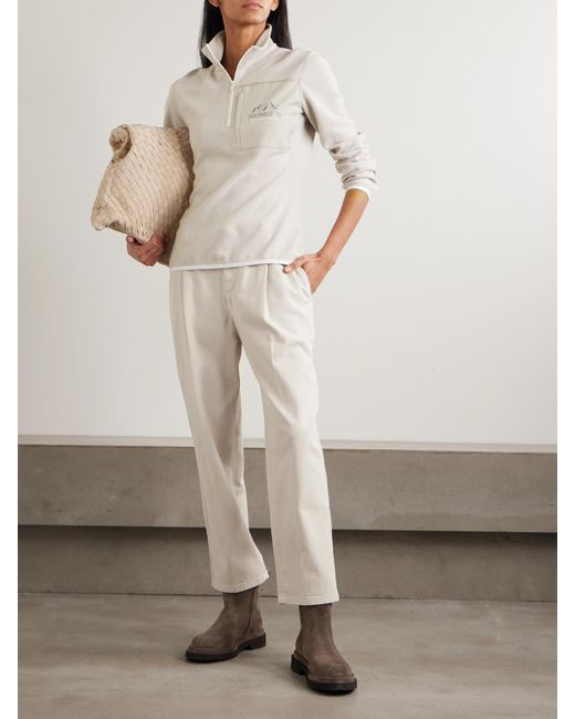 Brunello Cucinelli Natural Printed Shell-Trimmed Cashmere-Blend Sweatshirt