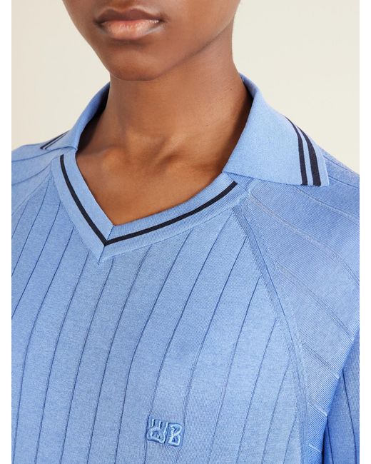 Wales Bonner Blue Roots Logo-Embroidered Striped Polo Shirt