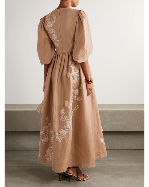 Agua Bendita Natural Raquel Embroidered Linen Maxi Dress