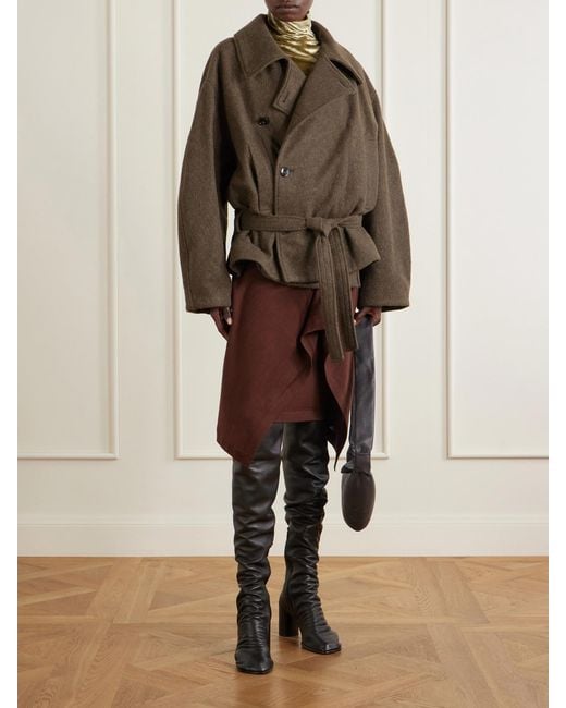 Lemaire Brown Wool-Blend Midi Skirt