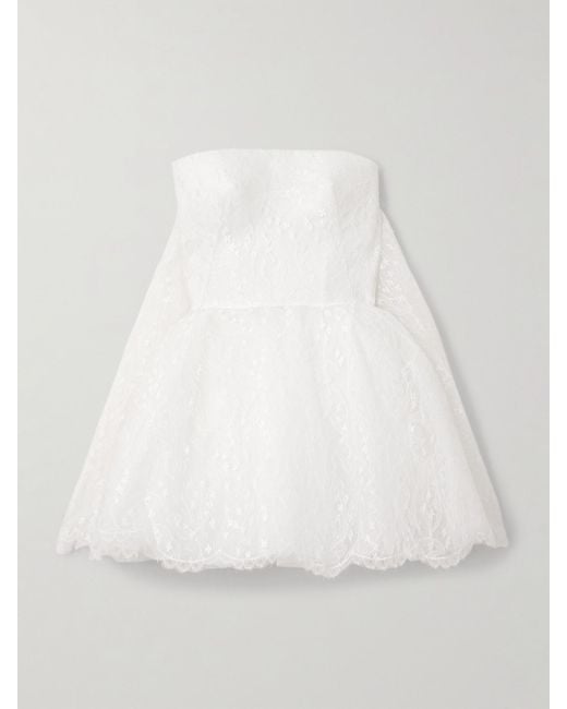 Givenchy White Cape-Effect Strapless Lace Mini Dress