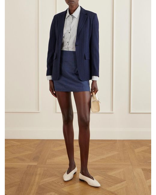 Max Mara Blue Pinstriped Wool-Blend Seersucker Blazer