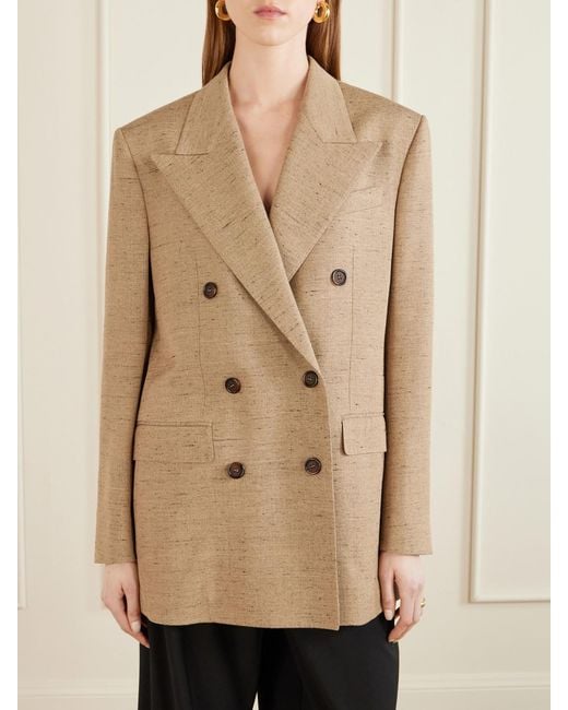 Dolce & Gabbana Natural Double-Breasted Oversized Woven Blazer
