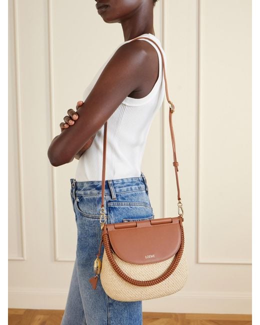 Loewe Brown Paula's Ibiza Pescador Medium Embellished Leather-Trimmed Raffia Shoulder Bag