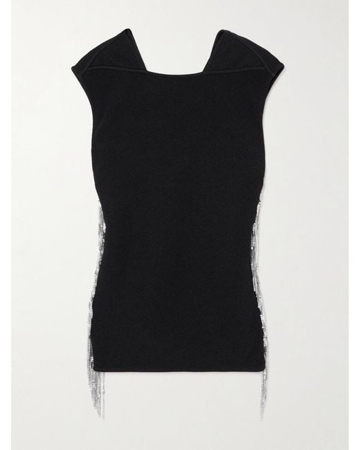 Jil Sander Black Fringed Open-Back Embellished Ponte Top