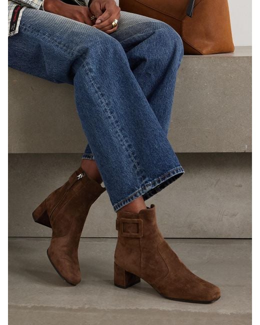 Roger Vivier Brown Tres Vivier Polly 45 Buckled Suede Ankle Boots