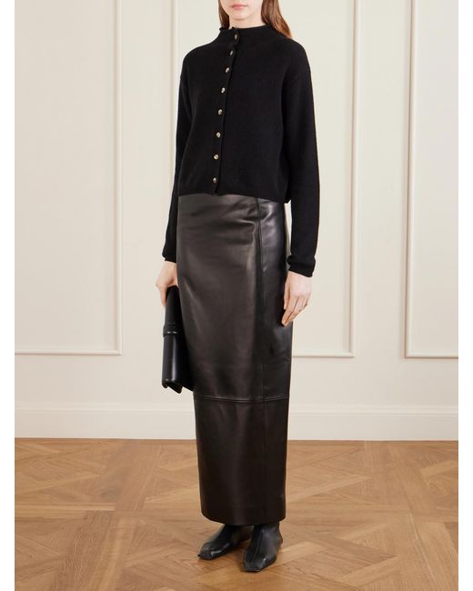 Khaite Black Lyle Leather Midi Skirt