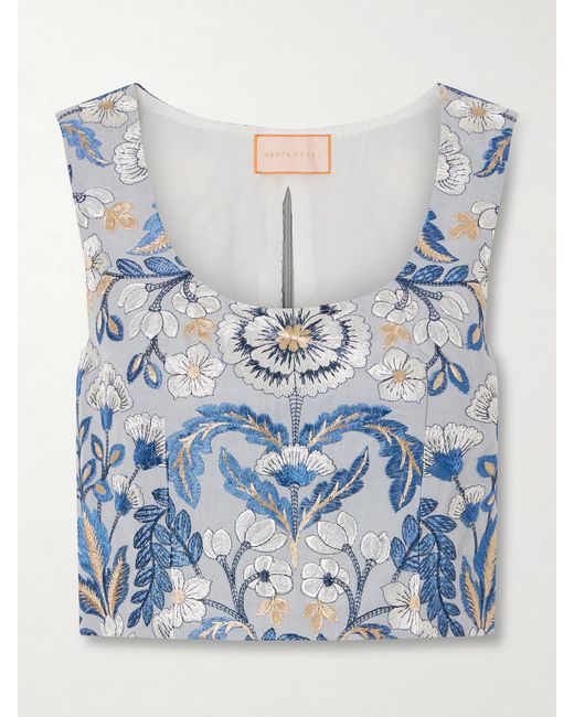 Marta Ferri Blue Embroidered Woven Blouse