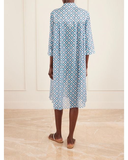 Max Mara Blue Beachwear Printed Cotton And Silk-Blend Midi Dress