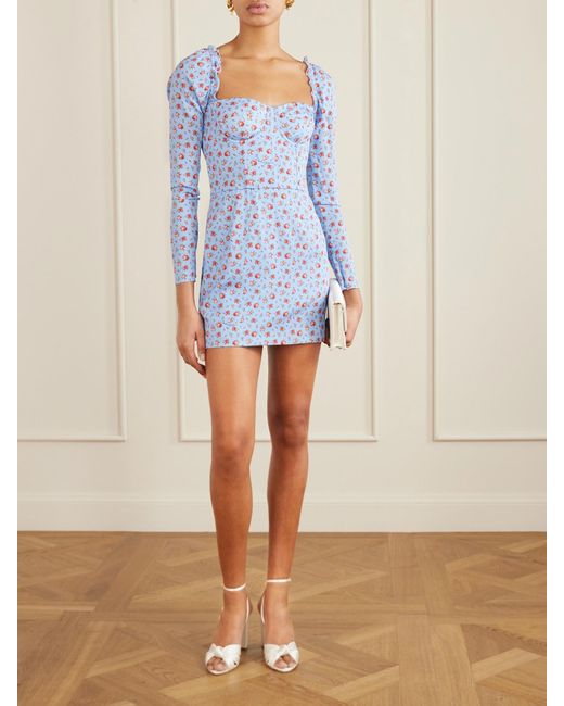 Dolce & Gabbana Blue Floral-Print Stretch-Silk Mini Dress