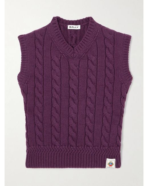 Bally Purple Cable-Knit Wool Vest